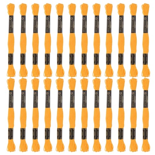 HARFINGTON 24 Skeins Embroidery Floss 8m Each Egyptian Long Fiber Cotton Cross Stitch Thread 26S/2x6 for Embroidery Projects Bracelet, Golden Tone - color: Golden Tone