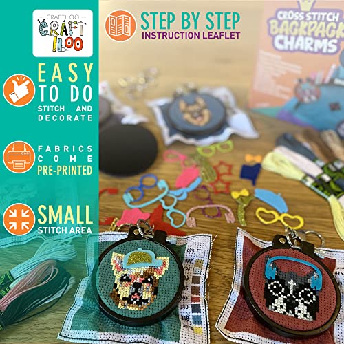 Dogs Cross Stitch Kits for Kids - 5 Stamped Beginner Needlepoint Sets - color: Dogs