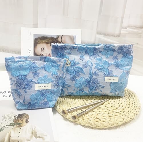 getgto 2 Pcs Makeup Bags, Large Cosmetic Bag Travel Toiletry Bag - color: Blue