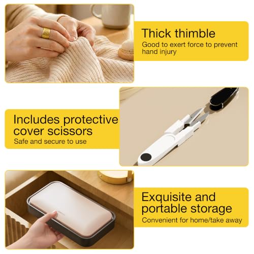QUARDINE Sewing Kit Box 40 Pcs, Magnetic Needle Storage, Cream - color: Cream