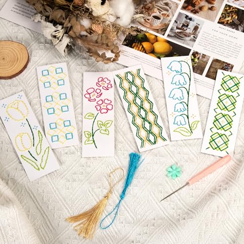 SWATOM DIY Bookmarks Embroidery Kits for Adults Make Your Own Personalized Embroidered Cardstock Bookmark Making Kit for Beginners Classroom Projects