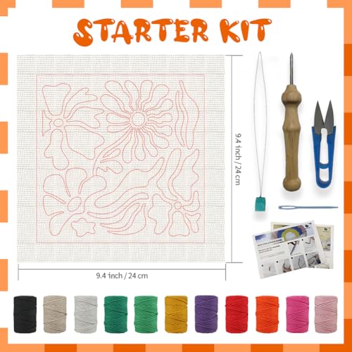 BEUNITONE 2 Sets DIY Punch Needle Kits for Beginners,Bohemian Flower Pre-Printed Pattern,Embroidery Punch Needle Starter Kits for Adults,Includes Pre-Printed Cloth,Yarns,Hoops,Threader and Instruction - color: 08-Boho