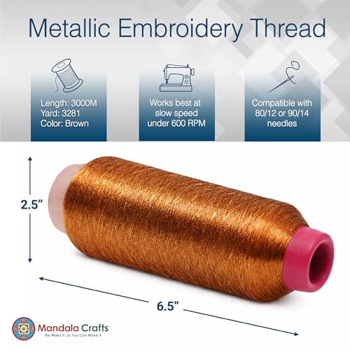 Mandala Crafts Metallic Brown Embroidery Floss for Sewing, 3281 Yard Spool - color: Brown, size: 3000M 3281 Yard