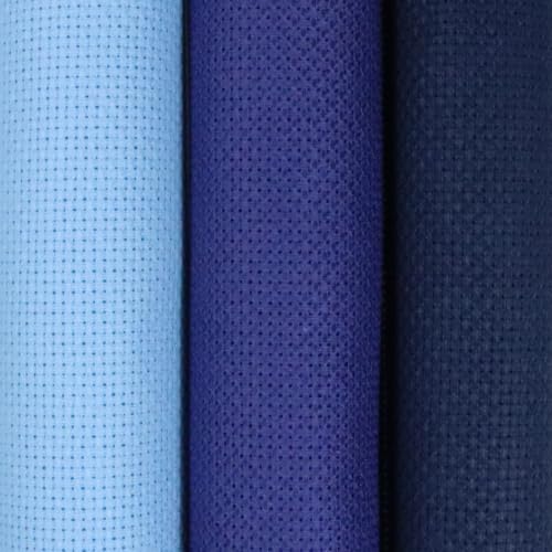 KCS 3 pc of 15" x 18"(38cmx45cm) 16 Count Cross Stitch Cotton Aida Cloth Needlework Rolled Fabric Box,16CT,Light Blue+Royal Blue+Navy Blue - color: Light Blue+royal Blue+navy Blue, size: 16CT
