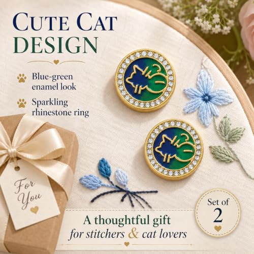 2Pack Magnetic Needle Minder for Embroidery, Cute Enamel Cat
