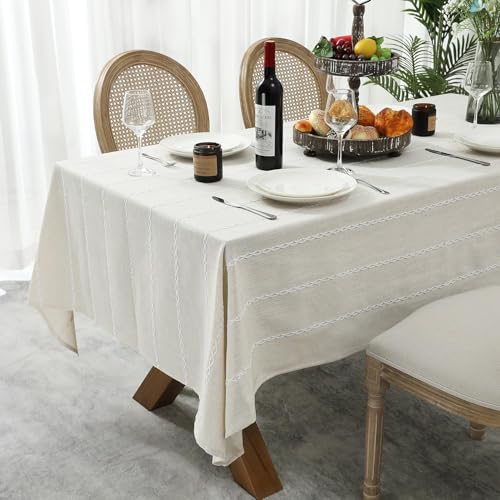 Chassic 60 x 60 inches Farmhouse Style Linen tablecloths, Wrinkle Resistant Washable Dining Room Table Cloths for Square Tables - Beige - color: Beige, size: 60" x 60" (Square)