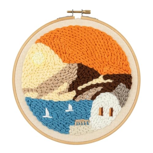 Meoe&heome Punch Needle Kit for Beginners, DIY Embroidery Set with 20+ Patterns(Coastal Sunset) - color: Coastal Sunset