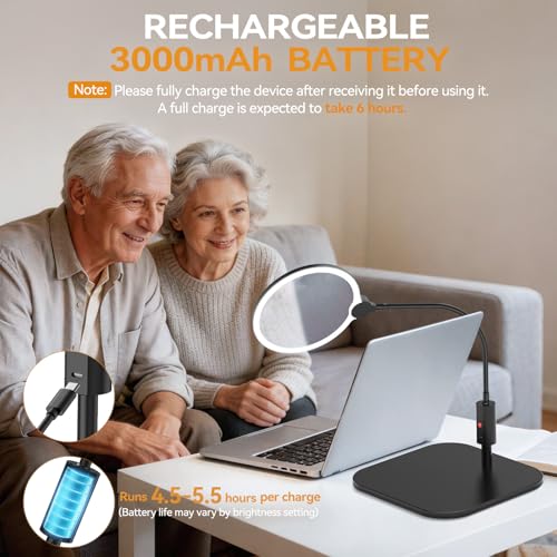 Magnifying Glass With Light And Stand, 10X Large 7'' Magnifying Glass For Reading, Close Work, Cross Stitch And Crafts, Rechargeable Floor Or Desk Magnifying Lamp With Adjustable Gooseneck For Seniors