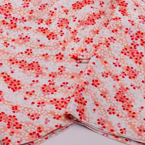 Cherry Blossom Fabric,160 GSM Japanese Cotton Fabric Gold Hot Stamping,59 Inches Wide for Sewing Clothing Bag Tablecloth Sofa Pillow DIY Craft (2 Yard pre Cut) - color: Cherry Blossom, size: 2 yard