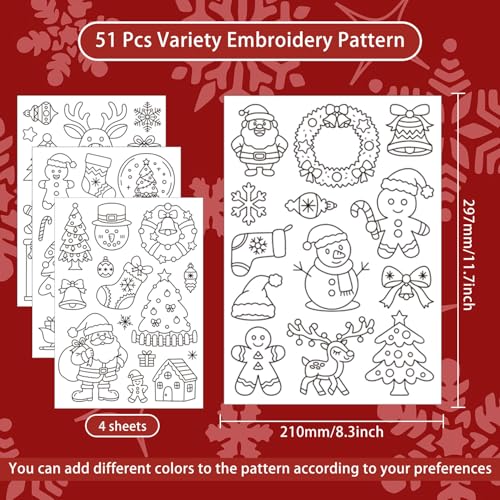 GLOBLELAND 4 Sheets Christmas Santa Water Soluble Embroidery Pattern - color: Christmas Santa