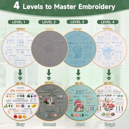 Bofoho 4 Pack Starter Embroidery Kit for Beginners with Simple Patterns - color: 4 Pack