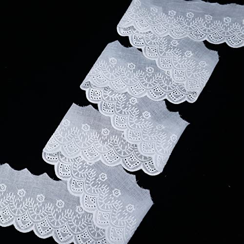 White Cotton Lace Trim Eyelet Lace Ribbon Scalloped Embroidery Lace Trim for Dress, Pillow, Dolls/Pets Clothes (7 Yards x 2.7 Inch) - color: White 2.7inch