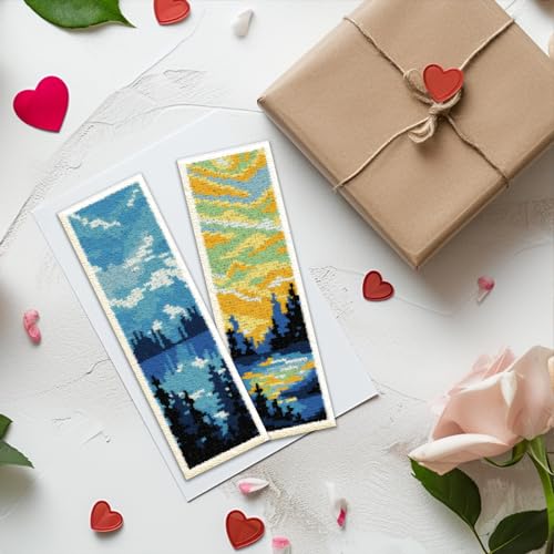 ACRNIGHEET 6PCS Stamped Cross Stitch Bookmark Kits for Beginners Scenery - style: Landscape Patterns 1