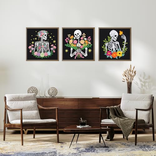 Louise Maelys 3 Pack Embroidery Kit for Beginners Floral Halloween DIY - color: Floral Skeleton