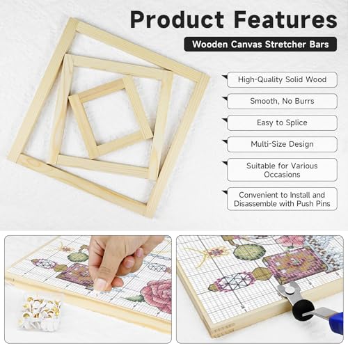 BALLMENT 24PCS Needlepoint Stretcher Bars for Needlework with 100 Tacks