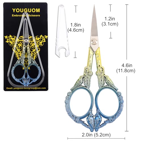 YOUGUOM Small Craft Scissors, Mini Sewing Embroidery Shears - color: Blue Golden