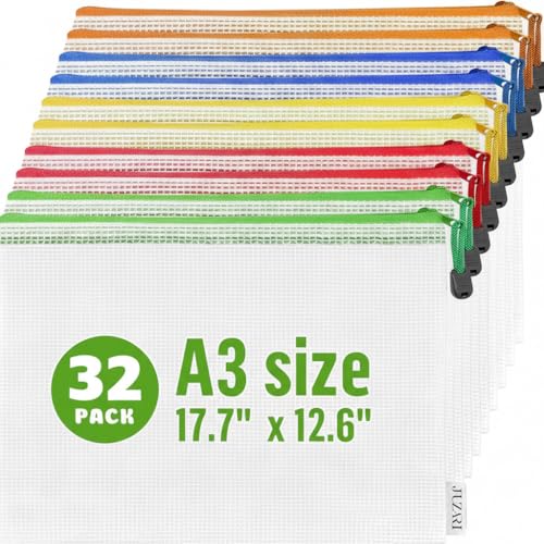 32 Pack Mesh Zipper Pouch Bags A3-17.7x12.6 - Plastic Zipper Pouches for Organizing - Board Game Bags - Puzzle Organizer Bag - Large Zippered Pouch Bag - Mesh Pouches with Zippered - Puzzle Storage - size: 32 Pack A3