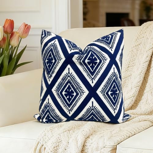 Slow Cow Embroidered Throw Pillow Cover 18 x 18 Inch Navy Blue - color: Navy Eyes, size: 18" x 18" (Pack of 1)
