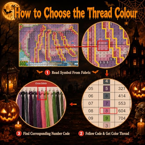 VIGEGU Gnome Stamped Cross Stitch Kits for Adults Beginners with Hoop Frame - color: Halloween Gnome Cross Stitch with Framed