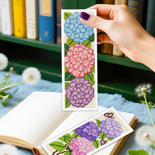 ORIGACH 6 Set Hydrangea Cross Stitch Bookmark Kit for Beginner - style: Hydrangea