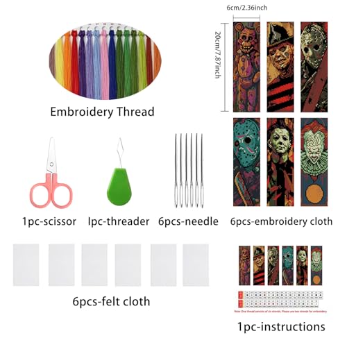DYAIANGMU 6 Pcs Cross Stitch Bookmark Kit for Adults Beginner 2.3x7.8 inch - color: SQY008
