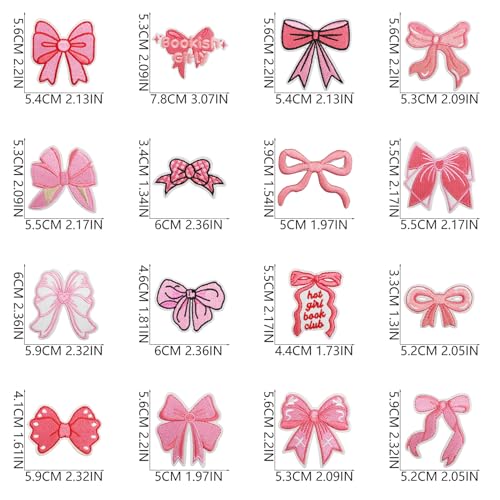 16pcs Bow Iron on Patches, Cute Pink Embroidered Applique Patch for Clothes - color: Pink Bow, 16pcs