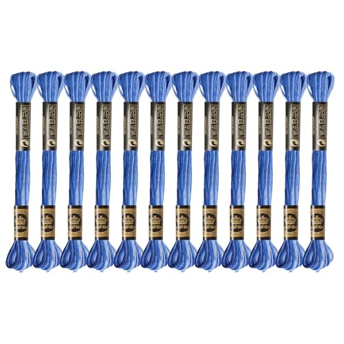 12 Skeins Embroidery Floss, Colorful Embroidery Floss 6 Strands Polyester Variegated Gradient Dark Cross Stitch Thread for Sewing, Gradient Dark Blue - color: Gradient Dark Blue