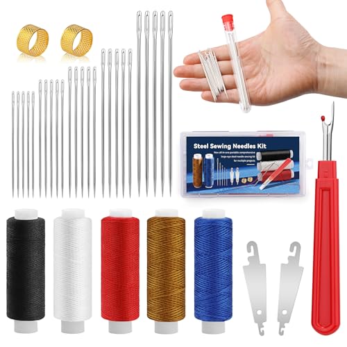 SHWAKK 37 PCS Travel Sewing Kit, Big Eye Steel Sewing Needle Threader Kit - size: 37pcs