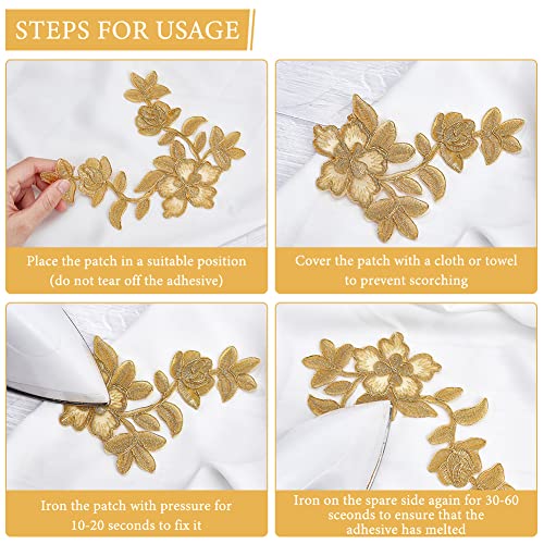 NBEADS 8 Pcs Embroidery Lace Patches,4 Styles Flower & Leaf Patches Iron on Sew on Patches Golden Floral Lace Appliques for Wedding Dress Decoration Repair Clothing Backpacks Jeans - color: Golden Floral 8 Pcs