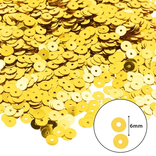 Mandala Crafts 6mm Flat Round Gold Sequins for Sewing Embroidery - color: Gold, size: 6mm Flat Sequins