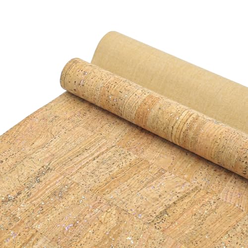 SorenCut Patterned Cork Fabric Roll 12.8 x 54 Inch – Stone-Inspired Mosaic Cork Leather Fabric with Flexible Backing for DIY Crafts, Earrings, Bags, Wallets & Handmade Accessories - color: Iridescent Speckle