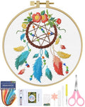 ERKOON Embroidery Kit for Beginners, Flower Cross Stitch Set for Include Embroidery Cloth Hoops Threads for Craft Lover Hand Stitch with Embroidery Skill Techniques (Dreamcatcher) - color: Dreamcatcher