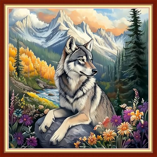 Redxing Stamped Cross Stitch Kits Embroidery kit for Beginners Adults Full Range of Embroidery Patterns Starter Kits DIY Printed Cross Stitch Kits Needlepoint Kits 11CT-Wolf MountainRivers 18x18 inchs - color: Artskits20