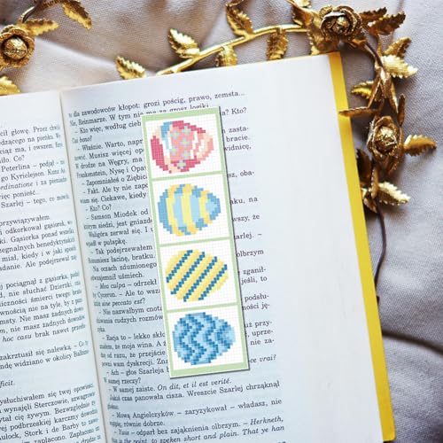 FREEBLOSS 6 Set Easter Cross Stitch Bookmark Kits Easter Eggs Pattern Stamped Cross Stitch Kit with Clear Instructions DIY Bookmarks Cross Stitch Kits Embroidery Bookmarks Kit for Adults Beginners - style: Easter Egg