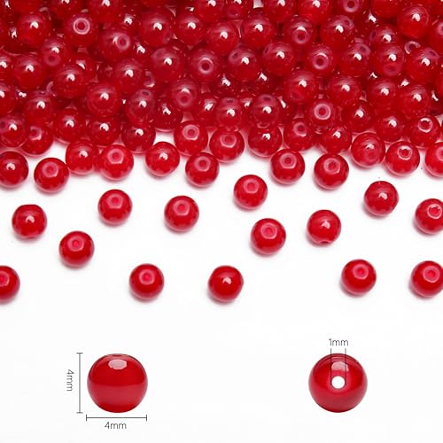 400PCs 4mm Red Jade Glass Beads Bulk, Round Smooth Hole Glass Crystal Beads for Jewelry Making, DIY Bracelets, Necklaces, Bag Charms, Keychains and Craft Projects - color: Jade Red, size: 4MM