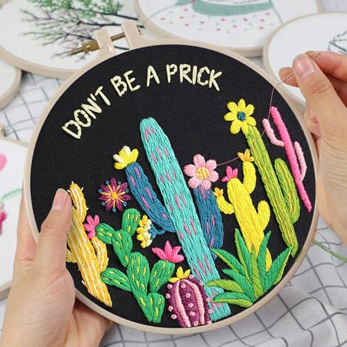 Louise Maelys 2 in 1 Embroidery Kit Canvas Tote Bag with Cactus Design - color: funny cactus