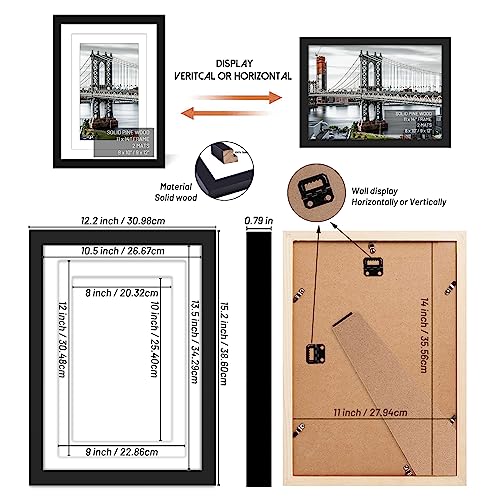 11x14 Picture Frames Solid Wood Display Pictures 9x12 or 8x10 with Mat or 11x14 Frame without Mat Poster Photo Frame Art with 2 Mats for Wall Mounting or Table Top(Black) - color: Black, size: 11x14 inch