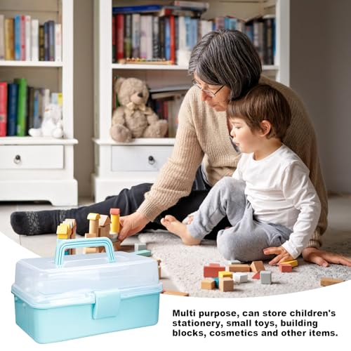 10Inch Tackle Box Organizer and Storage,Three-Layer Sewing Box With 2 Trays - color: BLUE