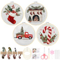 Christmas Embroidery Kit for Adults and Beginners, Christmas Gnomes Embroidery Kits Cross Stitch Kits with Pattern, Cotton, Threads, Needles & Instruction (4Pcs B) - color: 4 Pcs, Stocking+Fireplace+Truck+Candy Cane