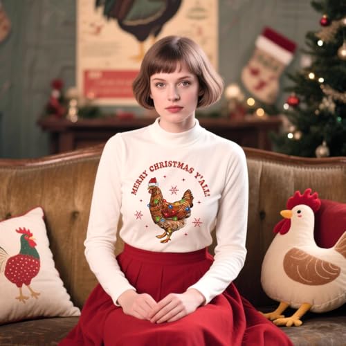 Dazoratix Chicken Christmas Iron on Transfers - 24 Sheets Funny DTF Ready to Press Heat Patches Coquettee Bow Merry Xmas Farm Stickers Vinyl Decals T Shirts Clothing Pillow Bag DIY Crafts Decorations - style: Chicken Christmas