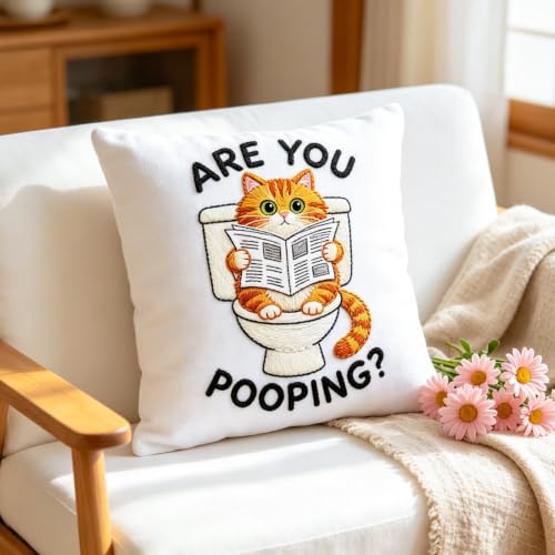 BEUNITONE 4 Pack Beginner Embroidery Kit for Adults, Funny Animal Pre-Stamped Pattern Needlepoint Kits with Hoop, Tools & Instruction, 7.9"x7.9" Hand Embroidery Kits for Fabric and Home Decor - style: D-Are You Pooping