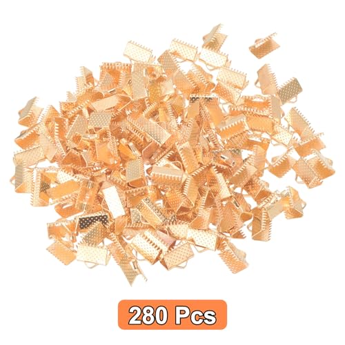 uxcell 280Pcs Ribbon Crimp Clamp Ends, 10mm Bookmark Pinch Crimp Ends, Cord Ends Fasteners Clasp Crimp Ends for DIY Bracelet Necklace Jewelry Making, Light Golden - color: Light Golden, size: 10mm