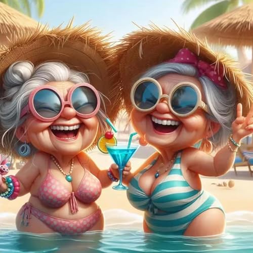 Granny and Sandy Beach Stamping Cross Stitch Kits, Embroidery Starter Kit for Adult Beginners, 11CT Cross-Stitch Patterns Dimensions Kit Arts，Needlepoint Kit Crafts for Home Decor 13.7 x 13.7 inch - color: T014