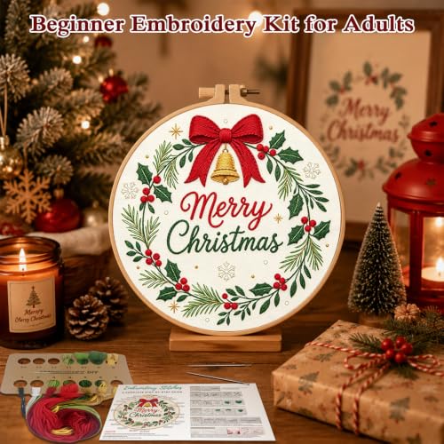 Louise Maelys Merry Christmas Wreath Embroidery Kit for Beginners Adults - color: Christmas Wreath