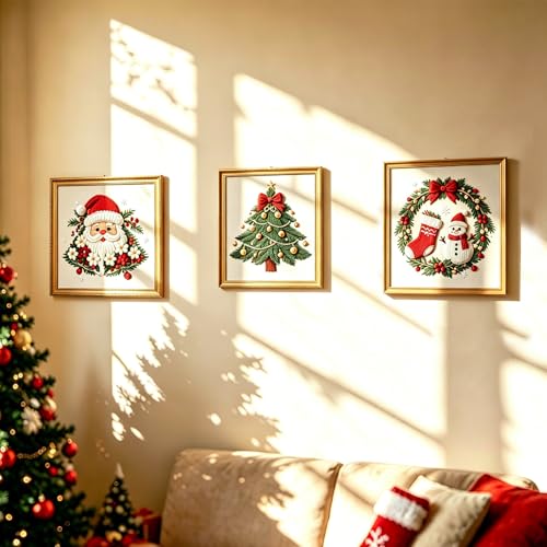 FONNUY Cute Christmas Embroidery Kit for Beginners, Festive Winter Pre-Printed Pattern & Supplies Set for Adults, DIY Handmade Needlepoint Kits Wall Art, 8'' Hoop (Holly Berries) - color: Holly Berries
