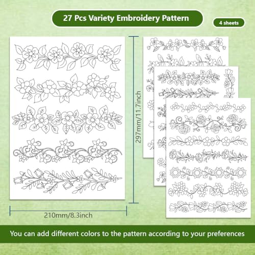 BENECREAT 4 Style 27Pcs Flower Border Water Soluble Hand Sewing Stabilizers, Long Rattan Flowers Tear Away Water Soluble Embroidery Patterns for Carves, Shirts, Coats, Bags, Towels - color: Flower Border