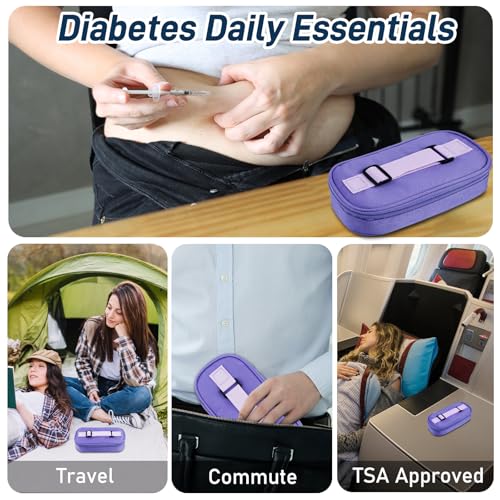 Cruxer Insulin Vial Cooler Travel Case (Purple),Keep Medication Vial Cool — Portable Insulated Diabetic Medicine Travel Bag,TSA Approved,Small Bottle Storage Kit with Reusable Ice Brick Cooler - color: Purple