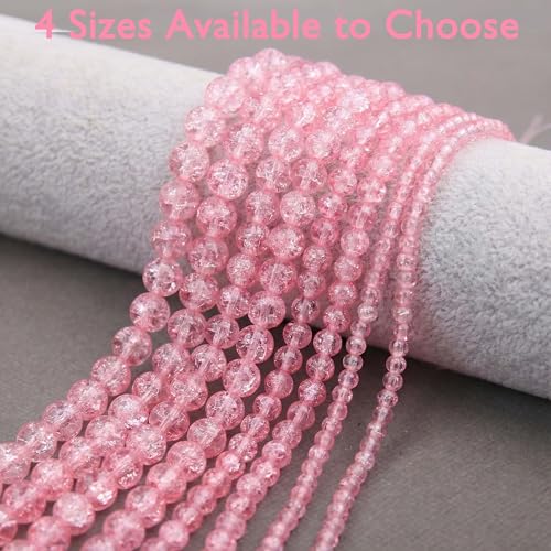 400PCs 4mm Pink Crackle Glass Beads Bulk, Round Smooth Hole Glass Crystal Beads for Jewelry Making, DIY Bracelets, Necklaces, Bag Charms, Keychains and Craft Projects - color: Pink Crackle, size: 4MM