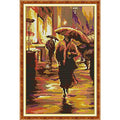 Stamped Cross Stitch Kits Beginners Full Range of Crossstitching Preprinted Kits Pattern for Kids or Adults, DIY Needlepoint Embroidery Craft Kits 11CT 3 Strands-10.2×15.7 inch，Walking in the rain - color: 10.2×15.7 inch，Walking in the rain