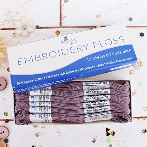 12 Skeins ThreadArt Cotton Embroidery Floss, Antique Violet - color: Antique Violet